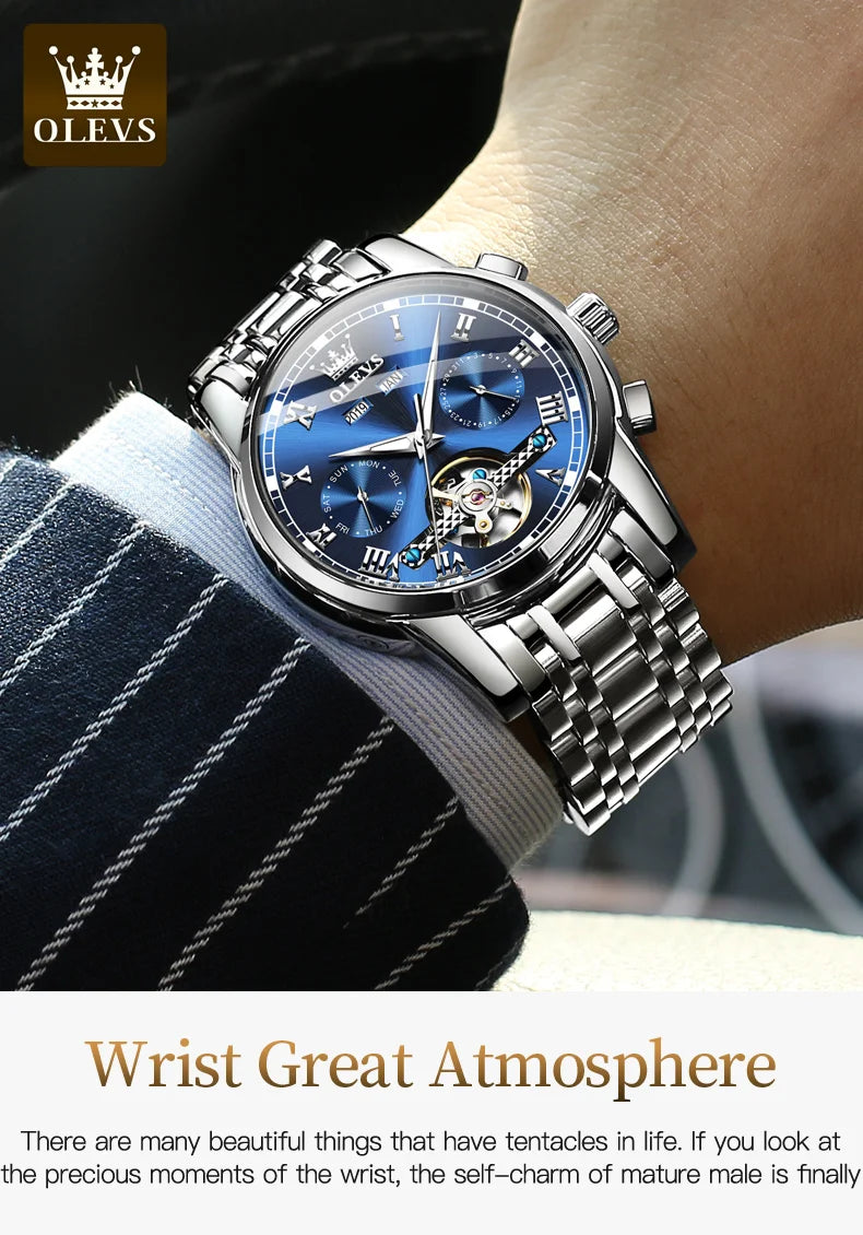 OLEVS Mechanical Men Watches Automatic Stainless Steel Waterproof Date Week Green Fashion Classic Wrist Watches 6607 OLEVS Mechanical Men Watches Automatic Stainless Steel Waterproof Date Week Green Fashion Classic Wrist Watches 6607
